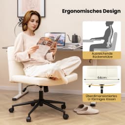 Office chair without armrests, desk chair with wide seat, computer chair with roller & rocking function, swivel chair