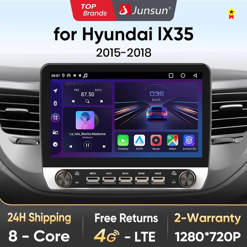 Junsun 10" Button Car Radio forHyundai lX35 2015-2018 GPS Multimedia Stereo BT FM RDS Wireless CarPlay for Apple Android Auto 4G