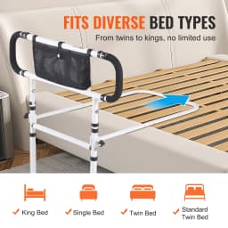 SucceBuy Bed Rails for Elderly Adults Foldable Bed Assist Rails for Seniors Loading Bed Side Rails Bed Cane w/ Adjustable Handle