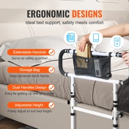 SucceBuy Bed Rails for Elderly Adults Foldable Bed Assist Rails for Seniors Loading Bed Side Rails Bed Cane w/ Adjustable Handle