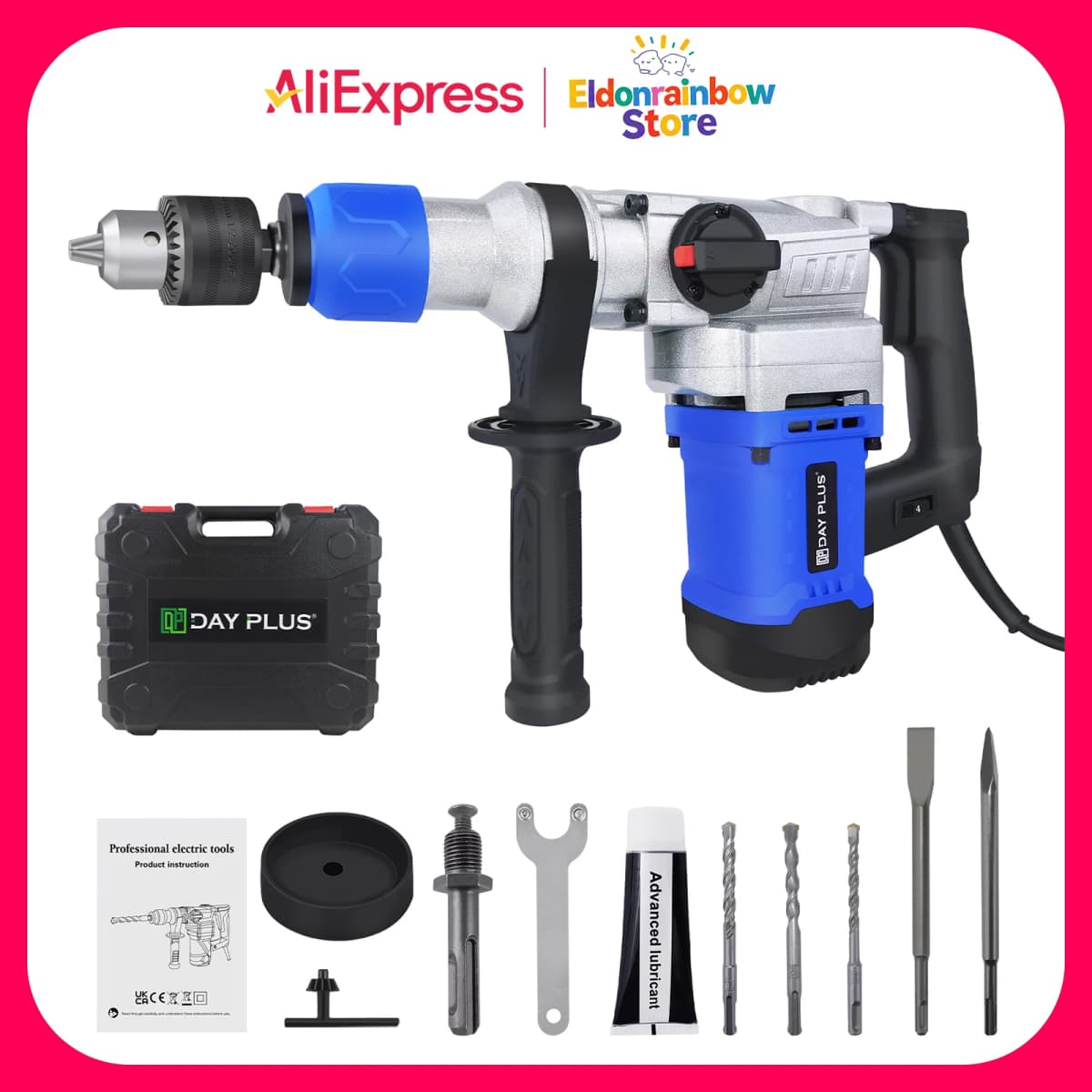 SDS-Plus Rotary Hammer Drill, Corded Drills, 2000W Heavy Duty Chipping Hammers W Vibration Control & Safety Clutch 6 Speed Adjustment