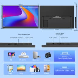 HGFRTEE 15.6 Inch 1080P Portable Gaming Monitor, 250cd/m2 Type-C/HDMI Expand Display with Stand for Laptop Phone Switch PS5 Xbox