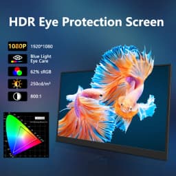 HGFRTEE 15.6 Inch 1080P Portable Gaming Monitor, 250cd/m2 Type-C/HDMI Expand Display with Stand for Laptop Phone Switch PS5 Xbox
