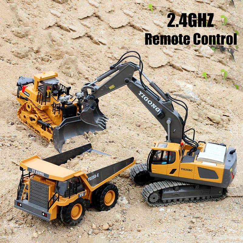 Teeggi 4WD Remote Control Excavator 4x4 Alloy Dump Truck Bulldozer Radio Model RC Car Construction Vehicle Toy Children Kid Gift