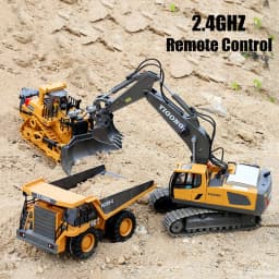 Teeggi 4WD Remote Control Excavator 4x4 Alloy Dump Truck Bulldozer Radio Model RC Car Construction Vehicle Toy Children Kid Gift