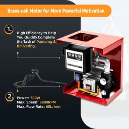 Diesel Transfer Pump 550W 60L/Min 2800RPM Self Priming Fuel Pump with Flow Meter Nozzle for Vehicle Workshop Farm Tractor Refueling