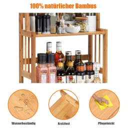 3-level Spice Rack Bamboo Kitchen Shelf with an Adjuster Shelf storage Shelf for Work plate