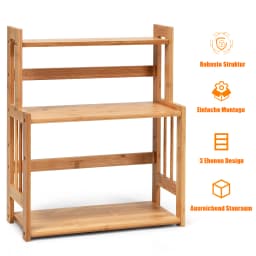 3-level Spice Rack Bamboo Kitchen Shelf with an Adjuster Shelf storage Shelf for Work plate
