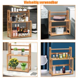 3-level Spice Rack Bamboo Kitchen Shelf with an Adjuster Shelf storage Shelf for Work plate