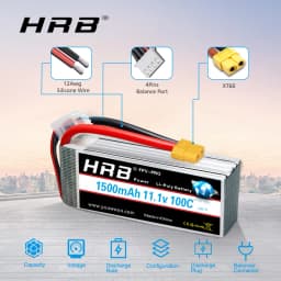 1/2PCS HRB 3S 1500mah Lipo Battery 11.1v RC Lipo 100C With XT60 Connector for UAU Airplane FPV Drones helicopter RC Car Truck