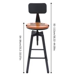 Set of 2 Bar Stools Kitchen Chairs Industrial Design Wood and Metal Adjustable Height: 64-84 Cm