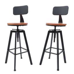 Set of 2 Bar Stools Kitchen Chairs Industrial Design Wood and Metal Adjustable Height: 64-84 Cm