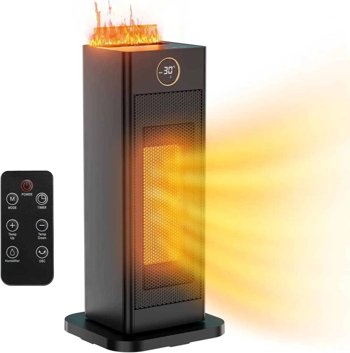 2000W/Ceramic Fan Heater Energy Saving with Humidifier LED Flame Light, Quiet, 2S Heats Up Quickly, 4 Mode