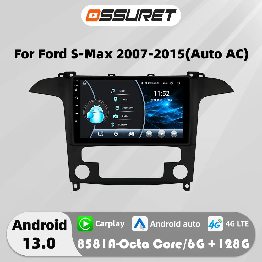 2Din Android Auto Car radio GPS Stereo for Ford S-Max 2007 2008 2009-2015 Multimedia player DSP Carplay 9"Head Unit screen rds