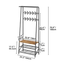 Stable Coat Rack with Shoe Bench, 3 Shelves and 10 Hooks, 4 in 1 Design, Metal, Hallway, Entryway, Living Room 64 x 30 x 180 cm