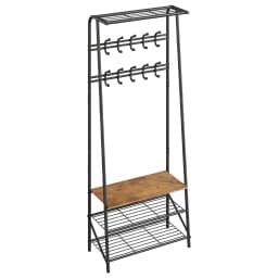 Stable Coat Rack with Shoe Bench, 3 Shelves and 10 Hooks, 4 in 1 Design, Metal, Hallway, Entryway, Living Room 64 x 30 x 180 cm