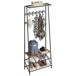 Stable Coat Rack with Shoe Bench, 3 Shelves and 10 Hooks, 4 in 1 Design, Metal, Hallway, Entryway, Living Room 64 x 30 x 180 cm