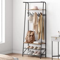 Stable Coat Rack with Shoe Bench, 3 Shelves and 10 Hooks, 4 in 1 Design, Metal, Hallway, Entryway, Living Room 64 x 30 x 180 cm