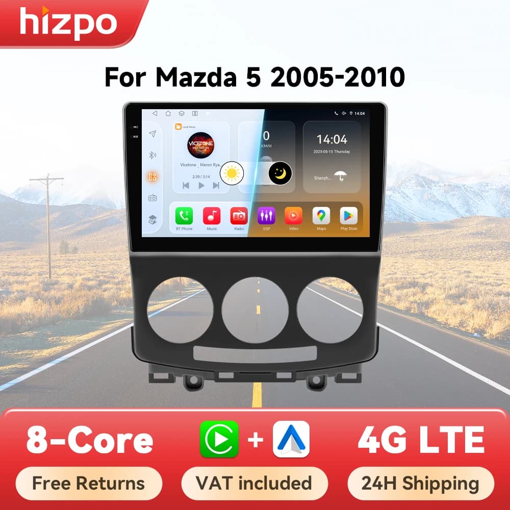 Hizpo AI Voice Radio For Mazda 5 2005 - 2010 4G Car Multimedia Video Player GPS 2din Autoradio Wireless CarPlay Android Auto DSP