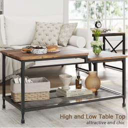 Vintage Industrial Coffee Table 2 Tier Center Table Simple Easy Assemble Living Room Table for Home Decor