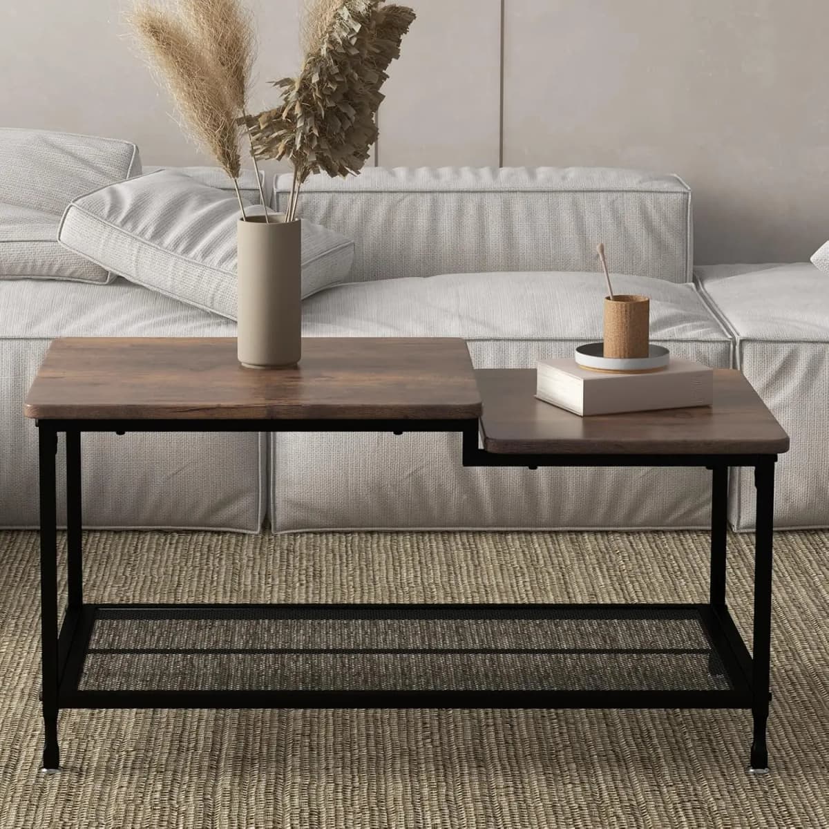 Vintage Industrial Coffee Table 2 Tier Center Table Simple Easy Assemble Living Room Table for Home Decor