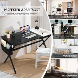 PC table Modern Wood Folding Tabletop Computer table Side bag & Metal Frame Desk