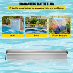 SucceBuy Pool Fountain Stainless Steel Pool Waterfall 23.6" x 4.5" x 3.1"(W x D x H) with LED Strip Light  Waterfall Spillway