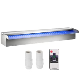 SucceBuy Pool Fountain Stainless Steel Pool Waterfall 23.6" x 4.5" x 3.1"(W x D x H) with LED Strip Light  Waterfall Spillway