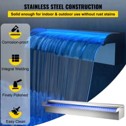 SucceBuy Pool Fountain Stainless Steel Pool Waterfall 23.6" x 4.5" x 3.1"(W x D x H) with LED Strip Light  Waterfall Spillway