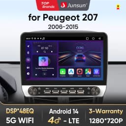 Junsun 10" Button Car Radio for Peugeot 207 2006-2015 GPS Multimedia Stereo BT FM RDS Wireless CarPlay for Apple Android Auto 4G