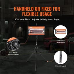 SucceBuy Infrared Curing Lamp, Handheld/Stand Dual Use, 2000W 0-90 min Timing Auto Heating Car Curing Light with Bracket