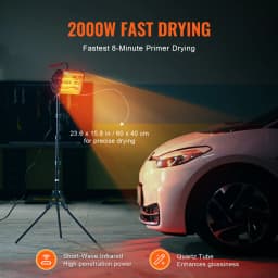 SucceBuy Infrared Curing Lamp, Handheld/Stand Dual Use, 2000W 0-90 min Timing Auto Heating Car Curing Light with Bracket
