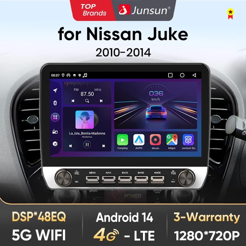 Junsun 10" Button Car Radio for Nissan Juke 2010-2014 GPS Multimedia Stereo BT FM RDS Wireless CarPlay for Apple Android Auto 4G