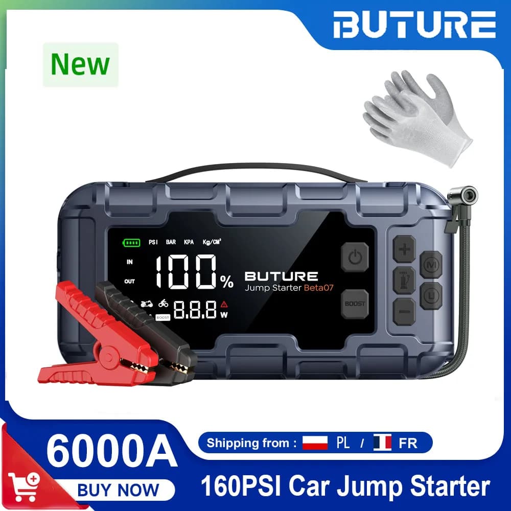 BUTURE 6000A Car Jump Starter PD45W Power Bank Portable 160PSI Air Pump Battery Emergency Boosters Starting Device Car Starter