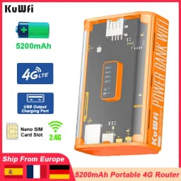KuWFi 5200mAh 4G Mobile Router 150Mbps Potteble Travel Modem  2.4G Wireless Wi-Fi USB Output TypeC Charging Nano SIM Card Slot