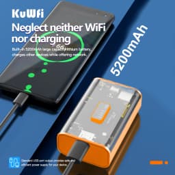 KuWFi 5200mAh 4G Mobile Router 150Mbps Potteble Travel Modem  2.4G Wireless Wi-Fi USB Output TypeC Charging Nano SIM Card Slot