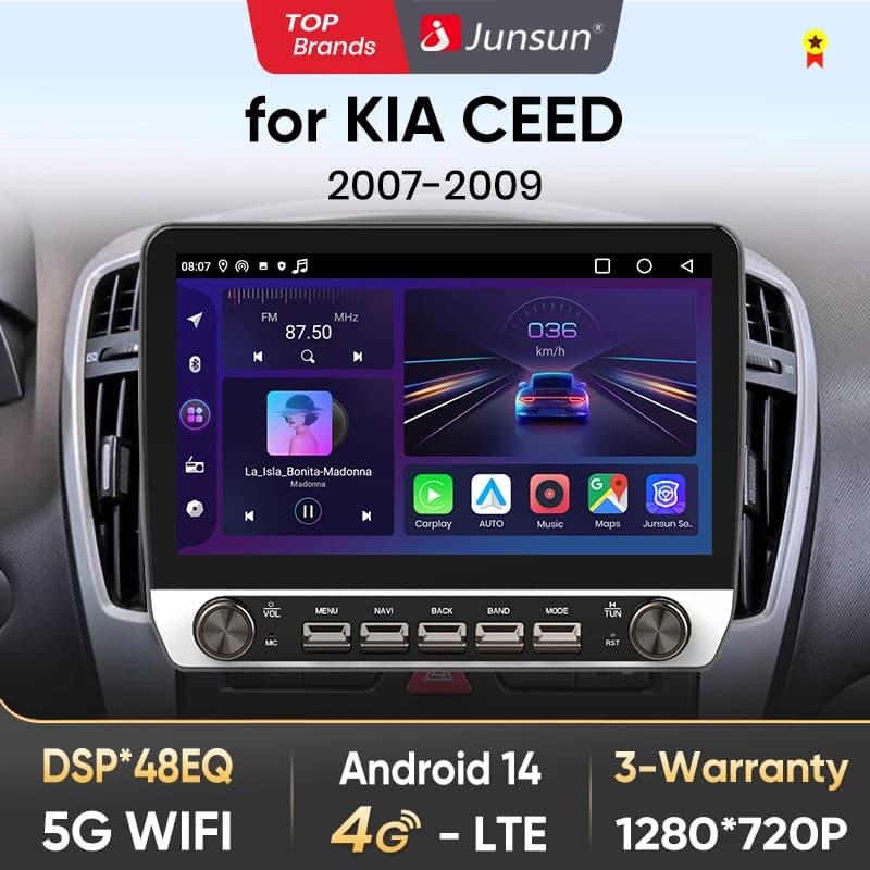 Junsun 10" Button Car Radio forKIA CEED 2007-2009 GPS Multimedia Stereo BT FM RDS Wireless CarPlay for Apple Android Auto 4G