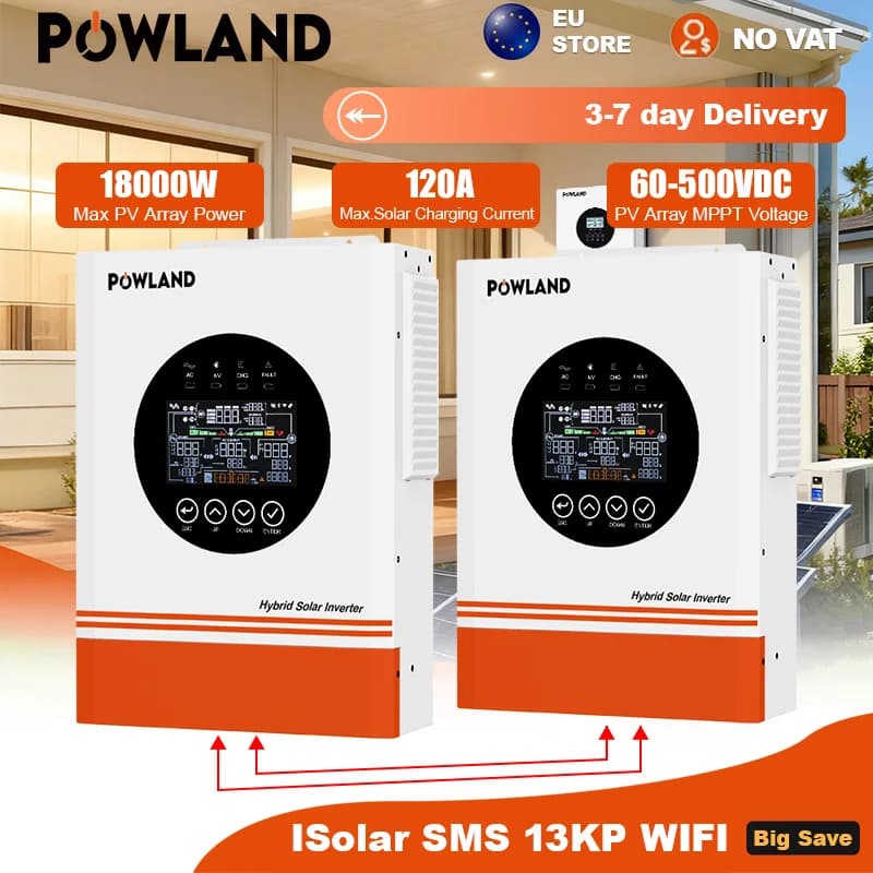 POWLAND 13KW Soalr Inverter MPPT 120A Charger PV Input 500Vdc 18000W 220VAC 48VDC Pure Sine Wave inverter DC/AC With WiFI BMS