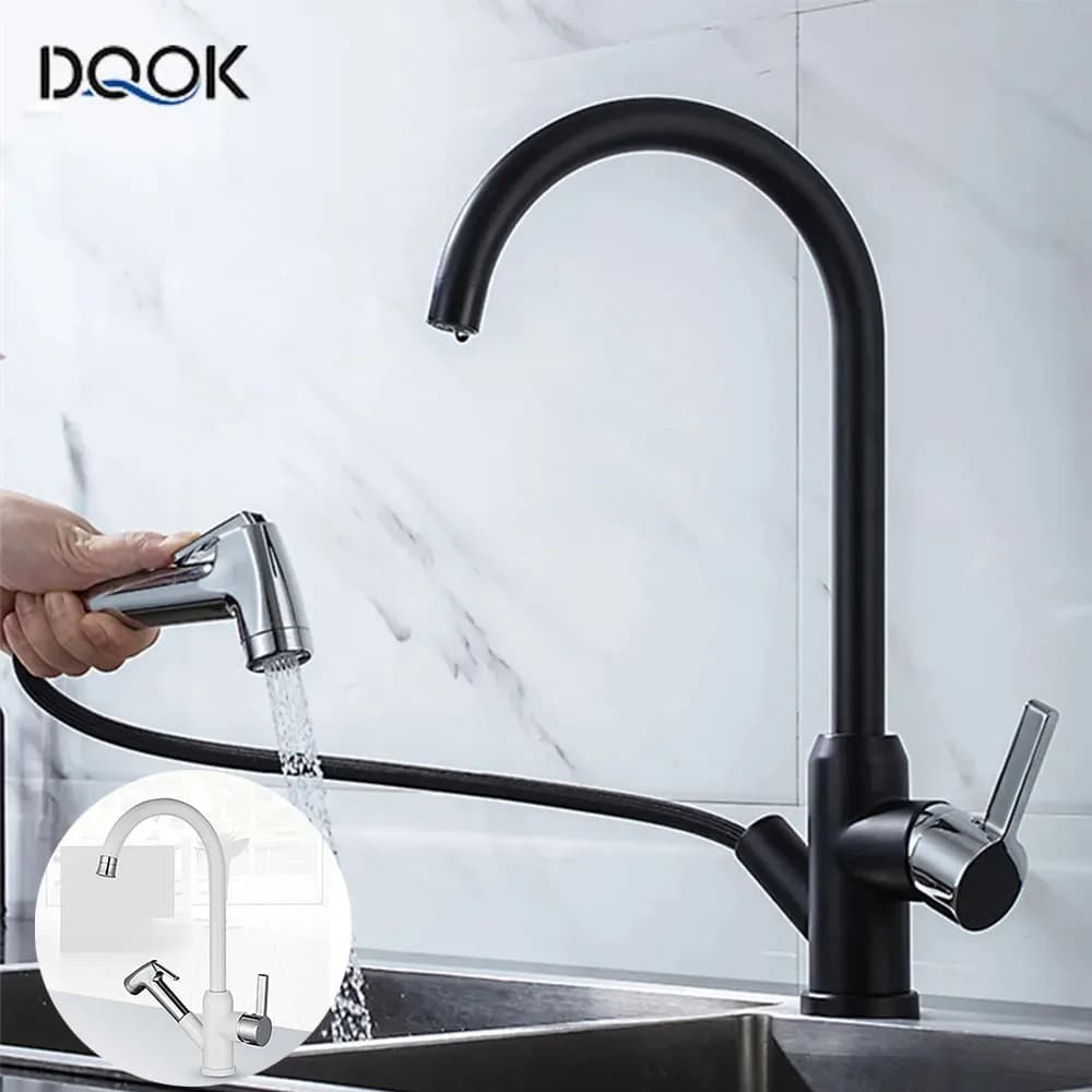 Brushed Nickel Kitchen Faucet Flexible Pull Out Nozzle Kitchen Sink Mixer Tap Stream Sprayer Head Deck Black Hot Cold Water Taps