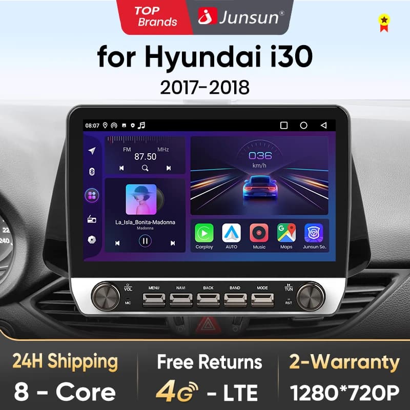 Junsun 10" Button Car Radio for Hyundai i30 2017-2018 GPS Multimedia Stereo BT FM RDS Wireless CarPlay for Apple Android Auto 4G