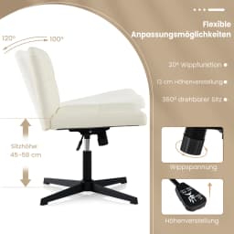 Office chair without armrests, desk chair with wide seat & rocking function, computer chair without wheels, swivel chair
