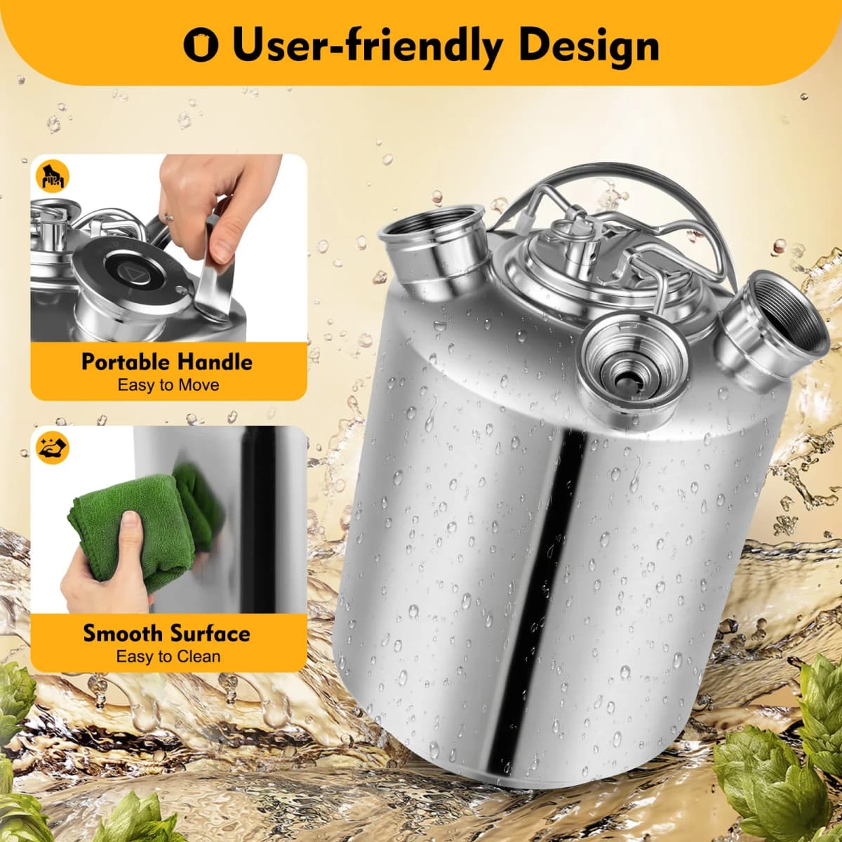 10L Stainless Steel Three-Head Barrel Beer Cleaning Can Cleaning Container W/ Lid Durable Cleaning Equipment