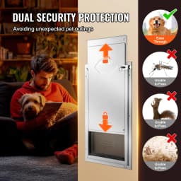 SucceBuy Pet Door Aluminum Frame with Lock and Flap System Weatherproof Doggy Door Easy to Install in Interior or Exterior Doors