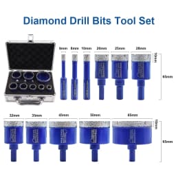 SHDIATOOL 11Pcs Vacumm Brazed Diamond Drilling Bits Kit Dia6-65mm Triangle Shank Drill Core Bit For Marble Ceramic Tile Granite
