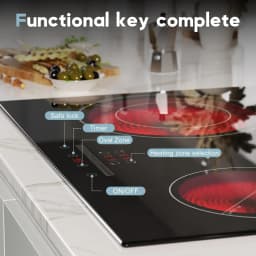 Karinear Ceramic Hob 4 Zones 60cm Built in, Expandable Oval Area, Sliding Control, Safety Lock, Timer, without Plug, Hard wired