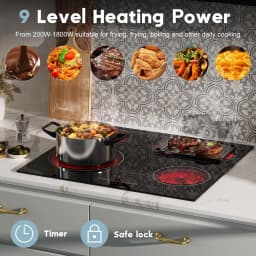 Karinear Ceramic Hob 4 Zones 60cm Built in, Expandable Oval Area, Sliding Control, Safety Lock, Timer, without Plug, Hard wired