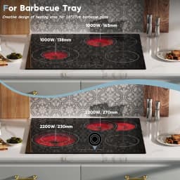 Karinear Ceramic Hob 4 Zones 60cm Built in, Expandable Oval Area, Sliding Control, Safety Lock, Timer, without Plug, Hard wired