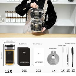 SIAZIH 2-Layer 360° Rotating Stainless Steel Spice Rack with 12 120 ml Spice Jars with Rotating Lids, for Easy Access to Spices