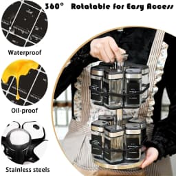SIAZIH 2-Layer 360° Rotating Stainless Steel Spice Rack with 12 120 ml Spice Jars with Rotating Lids, for Easy Access to Spices