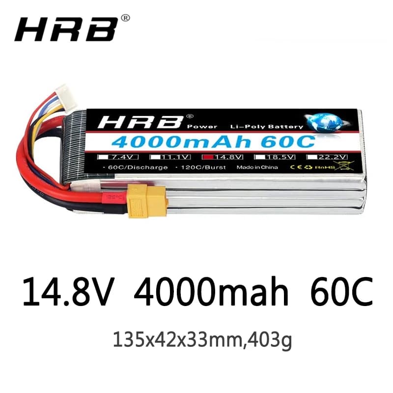 HRB 14.8V 4000mah Lipo Battery 4S XT60 T Deans XT90 EC5 For Hexacopter Quadcopter FPV Airplanes Car Racing Boat RC Parts 60C